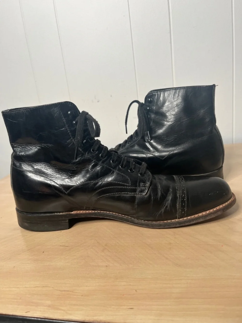 Stacy Adams Madison Cap-Toe Lace-Up Men's Boot Black Leather Size 10.5 D
